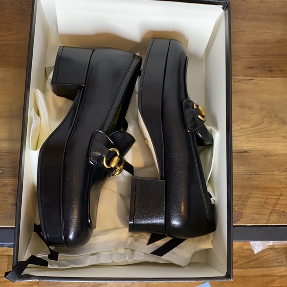GUCCI HOUDAN Black Leather Platform Loafers - Picture 4 of 10